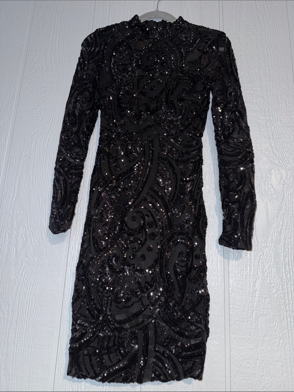 Black Sequin Long Sleeve Evening Dress